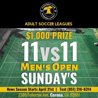 The Corona Adult Soccer League offers a Men's Open Division 1 that quickly has become the most competitive leagues in the Inland Empire.