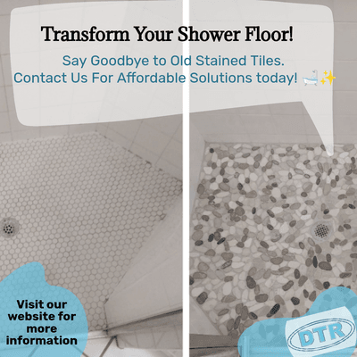 Shower Floor Tile Stained, Outdated, and Just Plain Old? 
These floors take a beating over the years!
But don't fret! We can help!