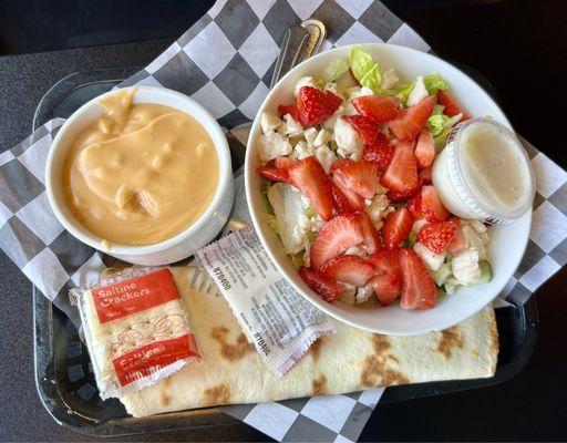 Strawberry Chicken Salad & Wisconsin Cheese Soup with complimentary bread