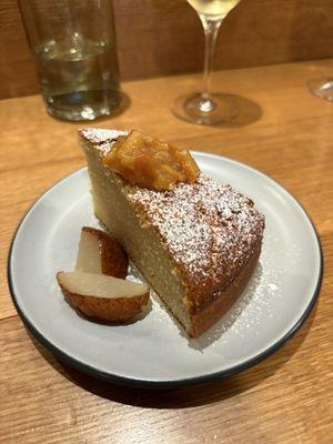 Olive oil cake with blood orange marmalade and whipped cream