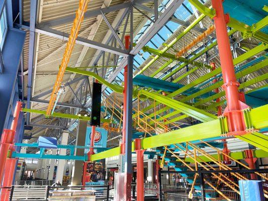 View of the Sky Trail® ropes course with the Sky Rail® zip rail.