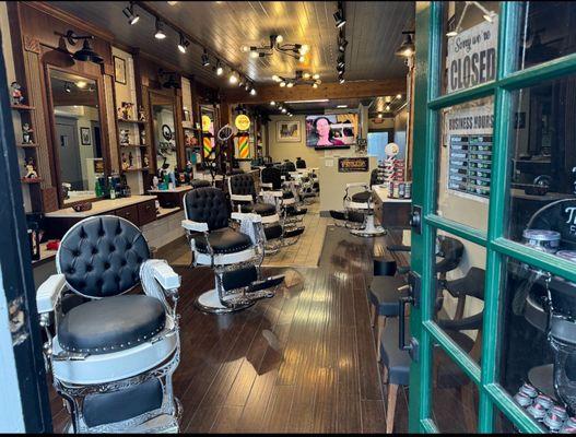 Inside of barber shop.