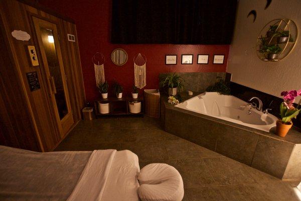 Private Sauna and Jacuzzi room, massage therapy room