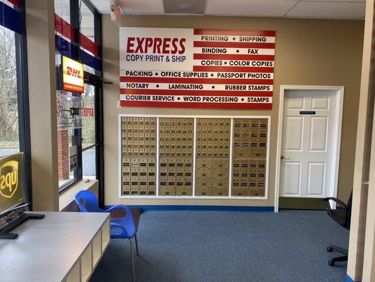 We rent personal mail boxes with a physical address. You can receive Amazon, Fedex, and UPS packages along with U.S. Mail.