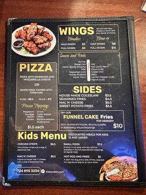 Back page of menu