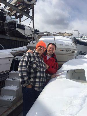 With David inspecting the dinghy the week before I picked it up. Had to wait for my trailer to arrive