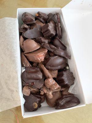 1/2 lb assorted half milk / dark chocolate ($15)