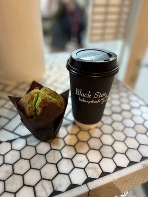 Pistachio Muffin and Latte