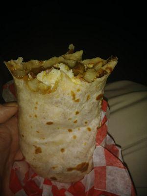 Bacon egg cheese and potatoe burrito