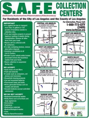 SAFE Center flyer from City of LA Sanitation Dept. Note what they do and do not accept!