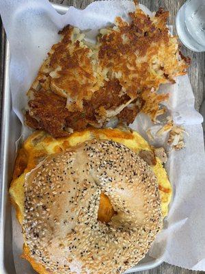 Breakfast sandwich on an everything bagel!