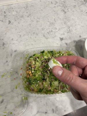 Broken cap in chop salad.