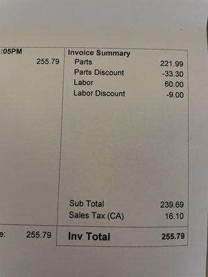 I got 15% discount on parts and labor as a Costco member