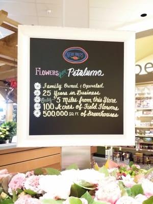 The cute sign on our flower display at Safeway Petaluma.