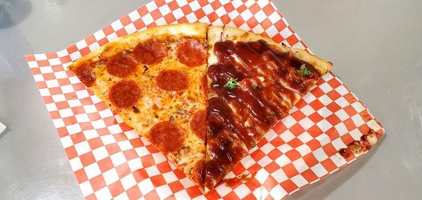 Pepperoni and BBQ Chicken Pizza Slices