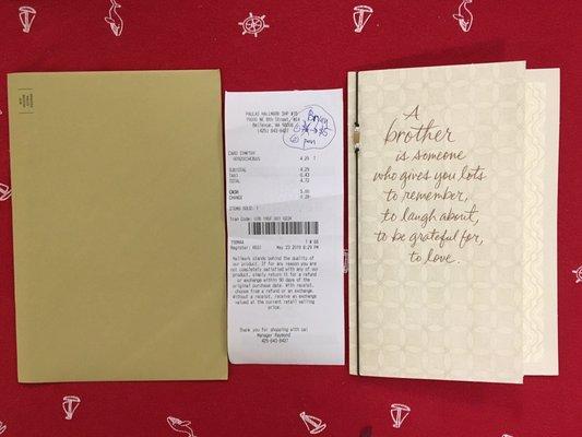 The card, the envelope, and the receipt. Unfortunately I had lost the seal(my bad).