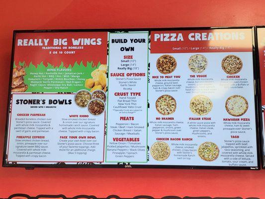 Pizza, Wings, and Bowls Menu