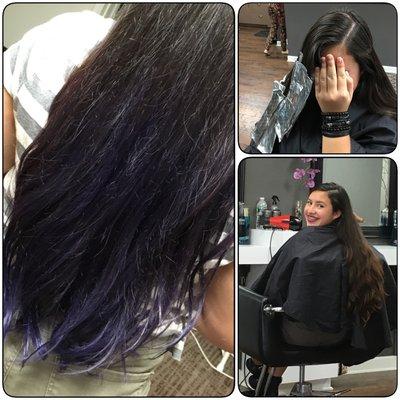 Thanks to Nicole for the hours and hours it took to perfectly blend the purple into my girl's hair. My daughter is so happy!