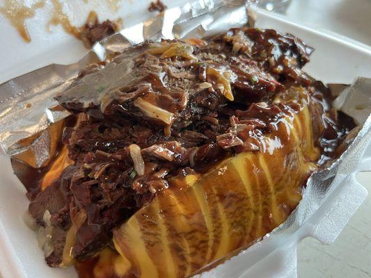 Brisket Spud. This thing was huge! IF I could give suggestion -- I would try it with cole slaw...