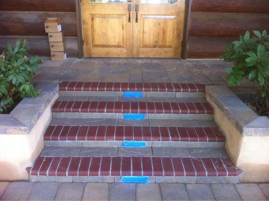 Bullnose steps. Taped off step lights to protect them