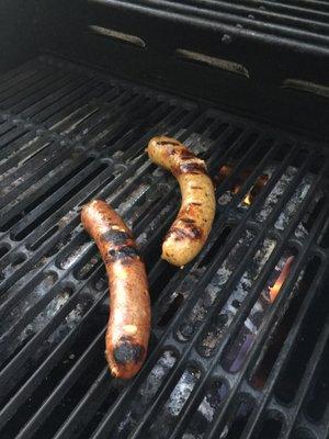 Jalapeño cheddar hot link in the front and boudin in the back. Old school, REAL butcher shop...two thumbs up