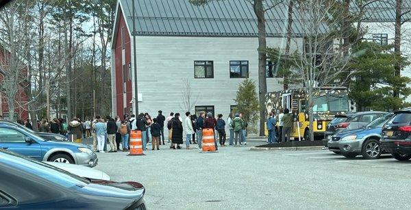 Crazy long line at a private event for Bowdoin College.