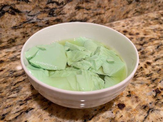 Pandan tofu dessert. Needs more pandan flavor.