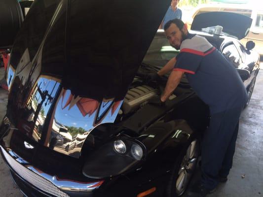 Steve working on a 2001 Aston Martin DB7