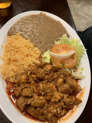 Puerco asado with rice and beans