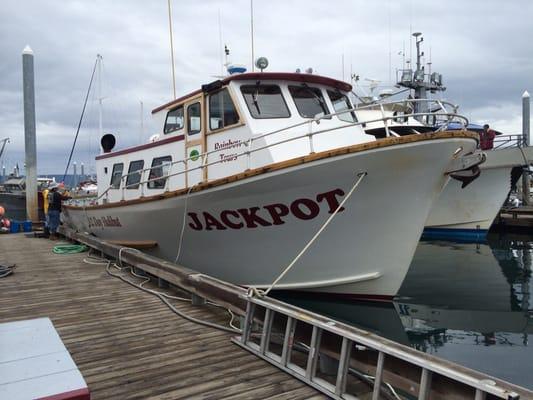 Homer, Alaska - Rainbow Tour Halibut Charter. The halibut charter boat named "Jackpot".