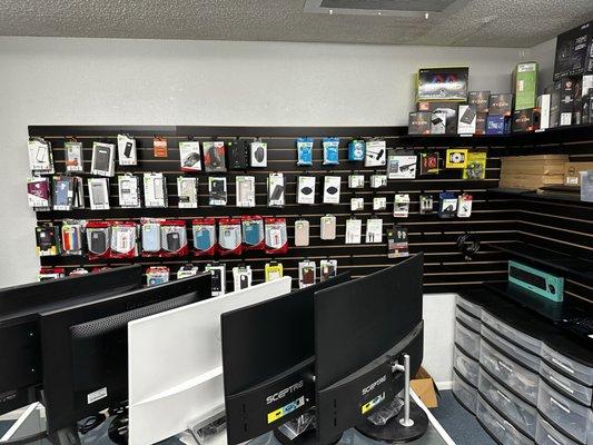 Phone cases. and Monitors.