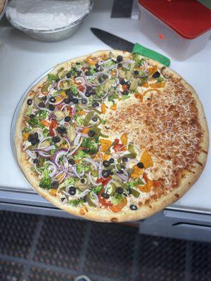 Vegetable and cheese pizza