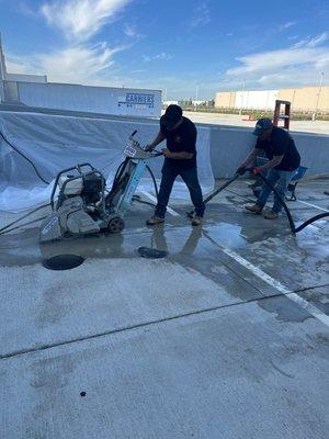 Cutting concrete to repair sewer mainline