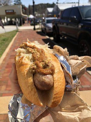 Bratwurst with kraut and mustards!