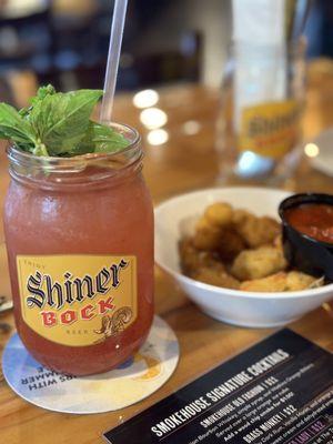 Strawberry Basil Mule & cheese curds (we ate most of the curds) very good