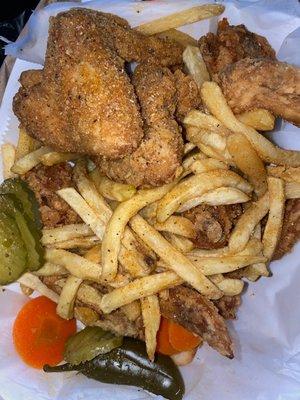 Chicken wings and fries