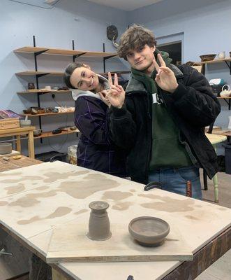 New students at the pottery wheel class!