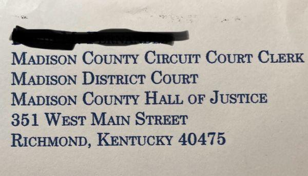 The return address on the envelope excluding the individual name of sender. Documentation of my recent dealings. 05/10/24