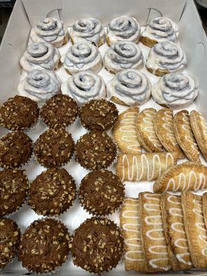 Breakfast or any time of the day. Cinnamon rolls, apple and cream cheese danish. Moist Carrot Raisin Muffins