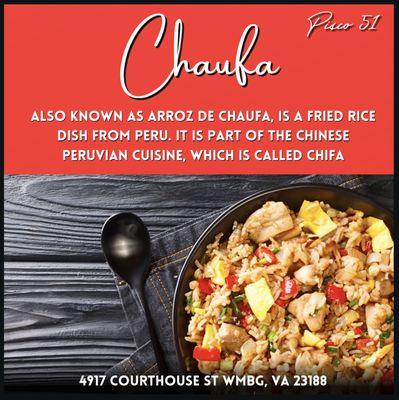 Peru's Asian roots shine with dishes like Chaufa. Its a stir-fry but better.