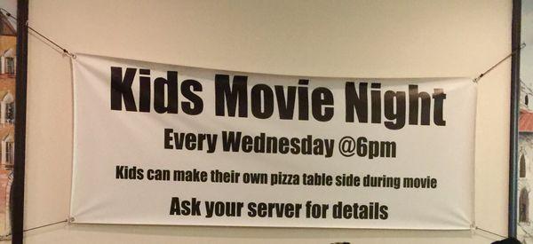 Every Wednesday free movies for kids and they get to make their own pizza. They also have lots of board games for families.