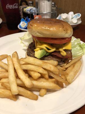 Burger with steak fries.