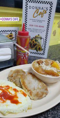 Fried eggs, tenderloin and oatmeal