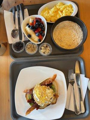 Gourmet Avocado Toast, Oatmeal, fruit and scrambled eggs!