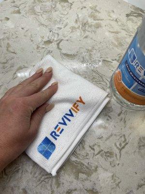 Revivify Daily Maintenance Cleaner. Safe for porous materials such as granite.