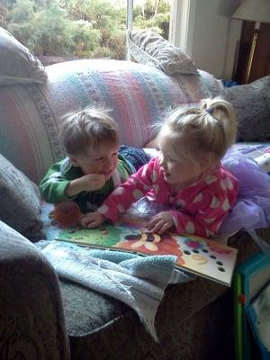 Reading together.