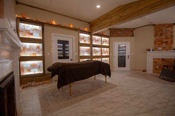 Halo Therapy Salt Room, 
 services available in salt room are Acupuncture and massage. 
 Salt kills bacteria and reduces inflammation