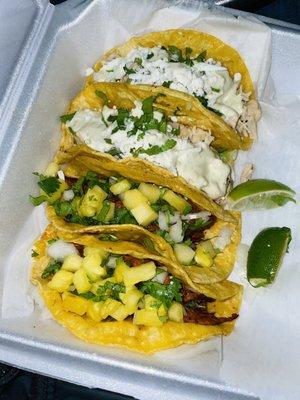 Chicken tacos and al pastor tacos