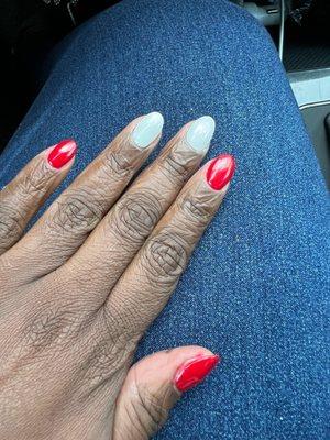 Red polish left on hand