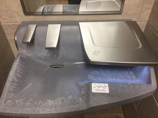 High tech bathroom sinks with hand dryers AND touchless bathroom door handles